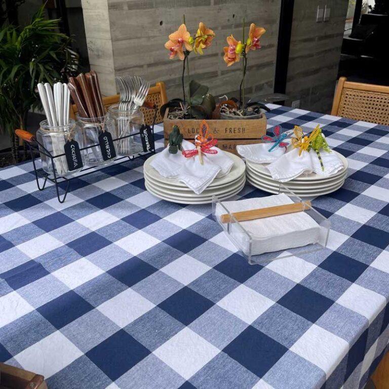 Mantel Picnic Cuadros Grandes Azules - 100% Cotton